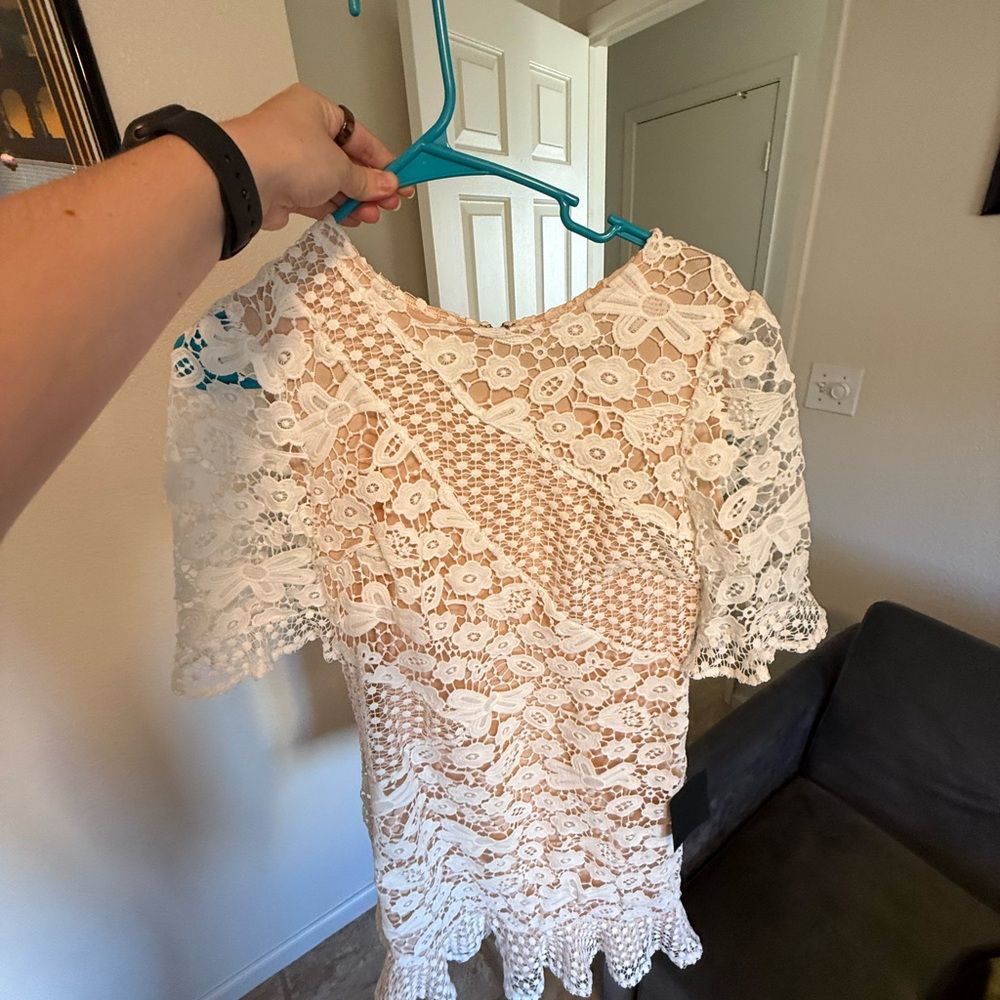 Lulu's Ivory Floral Lace Dress